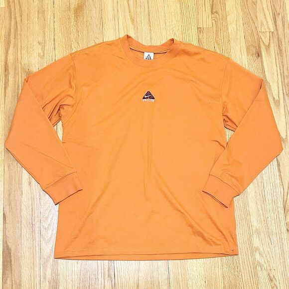 Nike ACG Lungs Men’s Size L Orange White Long Sleeve Crew Neck Tee T-Shirt - Picture 2 of 8